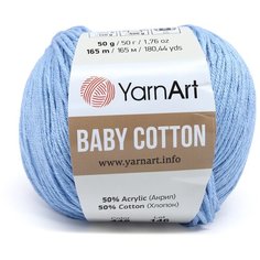 Пряжа YarnArt Baby Cotton 50гр 165м (50% хлопок, 50% акрил) (448 светло-голубой), 10 мотков