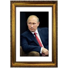 Портрет Путин В.В., арт. ПТ-1-29, размер А-4 (21x30 см), багетная рамка под золото Mega Art