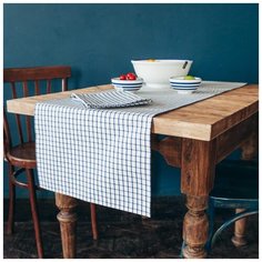 Дорожка на стол белая в синюю клетку Myatashop