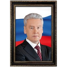 Портрет Собянин С.С., арт. ПТ-6-5, размер А-3 (30x42 см), багетная тёмно-коричневая рамка Mega Art