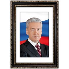 Портрет Собянин С.С., арт. ПТ-6-6, размер А-3 (30x42 см), багетная тёмно-коричневая рамка Mega Art