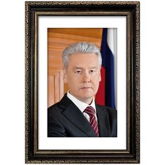 Портрет Собянин С.С., арт. ПТ-6-8, размер А-3 (30x42 см), багетная тёмно-коричневая рамка Mega Art