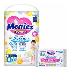 Набор Трусики Merries L (9-14 кг) 44 шт + влажные салфетки 54 шт