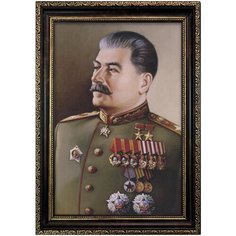 Портрет Сталин И.В., арт. ПТ-14-1, размер А-4 (21x30 см), багетная тёмно-коричневая рамка Mega Art