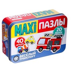 Макси-пазлы в металлической коробке "Весёлый транспорт", 40 деталей 4868652 Puzzle Time