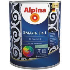 Эмаль алкидноуретановая (АУ) Alpina 3 в 1 по ржавчине темно-коричневый (RAL 8011) 0.75 л