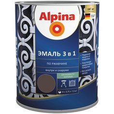 Эмаль алкидноуретановая (АУ) Alpina 3 в 1 по ржавчине шоколадный (RAL 8017) 0.75 л