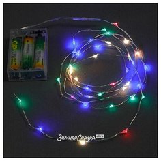 Koopman Светодиодная гирлянда Капельки на батарейках 40 разноцветных MINILED ламп 2 м, серебряная ПРОВОЛОКА AX9703020