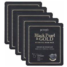 Petitfee Гидрогелевая маска для лица с черным жемчугом Black Pearl & Gold Hydrogel Mask Pack, 5 шт.