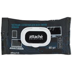 Салфетки влажные для чистки экранов с клапаном (90 штук в упаковке) Attache Selection