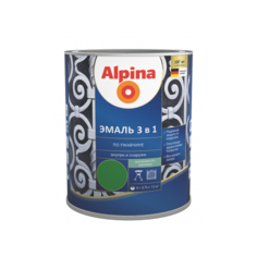 Эмаль алкидноуретановая (АУ) Alpina 3 в 1 по ржавчине зеленый (RAL 6002) 0.75 л 2.4 кг