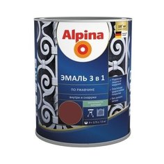 Эмаль алкидноуретановая (АУ) Alpina 3 в 1 по ржавчине красно-коричневый (RАL 3011) 0.75 л