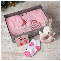 Набор подарочный "Крошка Я" Pink winter плед 85х100 см, игрушка, носки 0-12мес 5181700