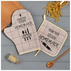 Набор кух. "Kitchen" варежка-прихватка 20х28см, прихватка 19х19см,100% хл 6535985 Этель
