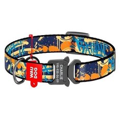 Ошейник WAU DOG Nylon с адресником и металлической пряжкой-фастекс 20 мм S, обхват шеи 24-40 см Бетмен джинс