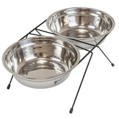 Darell ECO кормушка металлическая напольная с двумя нерж.мисками 2 х 2,5л, D26см, чёрная, термоупаковка Дарэлл