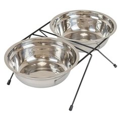 Darell ECO кормушка металлическая напольная с двумя нерж.мисками 2 х 1,5л, D22см, чёрная, термоупаковка*5 Дарэлл