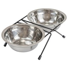 Darell ECO кормушка металлическая напольная с двумя нерж.мисками 2 х 0,5л, D16см, чёрная, термоупаковка Дарэлл