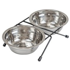 Darell ECO кормушка металлическая напольная с двумя нерж.мисками 2 х 0,35л, D14см, чёрная, термоупаковка Дарэлл
