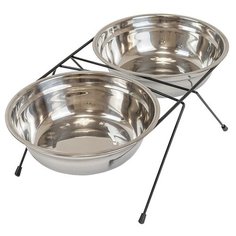 Darell ECO кормушка металлическая напольная с двумя нерж.мисками 2 х 2,0л, D24см, чёрная, термоупаковка Дарэлл