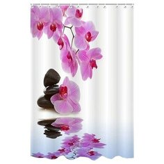 Штора для ванной комнаты с рисунком "Сакура над водой" (фотопечать), 180*180 см, полиэстер, X0132 Zalel