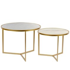 Столики журнальные с белым мрамором, набор 2 предмета ГЛАСАР