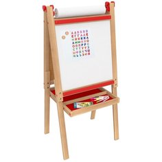 Мольберт детский Ученый Кот растущий с полочкой (У-ДС-200) светлое дерево/красный