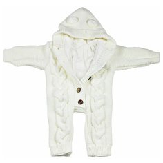 Комбинезон для новорожденных АЙШАХ-KIDS с капюшоном мишка, подкладкой Х/Б, белый, размер 62 (24)