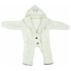 Комбинезон вязаный для новорожденных косичка АЙШАХ-KIDS с капюшоном мишка,белый, размер 68 (26)