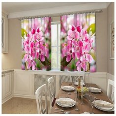 Фотошторы кухонные Розовая яблонька 145х160см-2шт, габардин , пэ 100% 5134289 Сирень