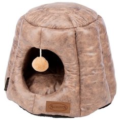 Лежанка - домик для кошек SCRUFFS "Knightsbridge Cat Igloo", экокожа, шоколадный, 48x48x38см (Великобритания)
