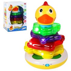Игрушка детская развивающая PLAY SMART Пирамидка "Цыпленок", для малышей, игрушка погремушка, веселые мелодии, свет, развивает слух, память, в/к 26х18х6см