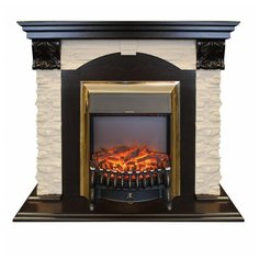 Электрокамин Dublin Lux DN с Fobos (очаг золотой) Real Flame