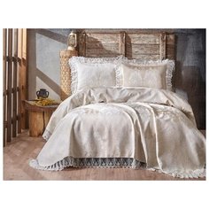 Покрывало жаккард "KARNA" с гипюром BEGONYA (50x70)*2 ; Кремовый размер Суперевро