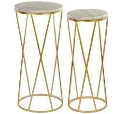 Набор приставных столиков 2шт с белым мрамором 33,3х33,3х71,5см и 26,3х26,3х61,8см ГЛАСАР