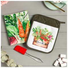 Набор подарочный Green life: прихватка-карман, полотенце, лопатка Этель