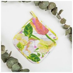 Прихватка для кухни Цветы 17х17см, рогожа, хлопок 100%, 155 г/м2 5866399 Коллекция