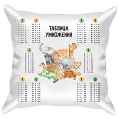 Подушка атласная таблица умножения "Африканские животные 1", сетка 1, 40х40 см, "Дарите подарок", pillow_multiplication_table_1_african_animals_1 ДАРИТЕПОДАРОК.РФ