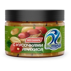Biomeals арахисовая паста без сахара с кусочками арахиса, 250 грамм