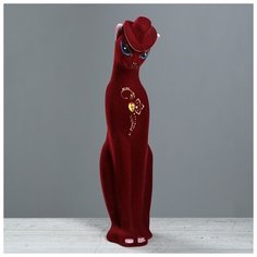 Копилка "Кошка Багира в шляпе", флок, красный цвет, 43 см 1892601 Керамика ручной работы