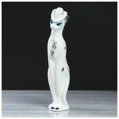 Копилка "Кошка Багира в шляпе", флок, белый цвет, 43 см 1687297 Керамика ручной работы