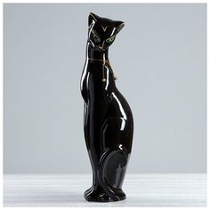 Копилка "Кошка Багира", глазурь, чёрная, 55 см 1687301 Керамика ручной работы