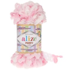 Пряжа Alize Puffy color бело-розовый (5863) 5 шт х 100 гр.