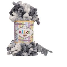 Пряжа Alize Puffy color черно-белый (5925) 5 шт х 100 гр.
