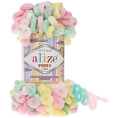 Пряжа Alize Puffy color мята-розовый-желтый-белый (5862) 5 шт х 100 гр.