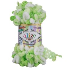 Пряжа Alize Puffy color салатовый меланж (5937) 5 шт х 100 гр.