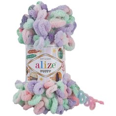 Пряжа Alize Puffy color сиренево-мятный меланж (5938) 5 шт х 100 гр.