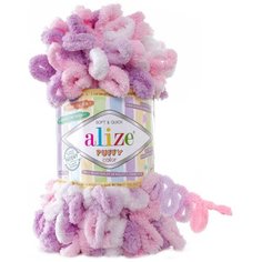 Пряжа Alize Puffy color бело-розово-сиреневый (6051) 5 шт х 100 гр.