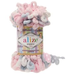 Пряжа Alize Puffy color белый-розовый-серый (5864) 5 шт х 100 гр.