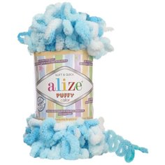 Пряжа Alize Puffy color бирюзовый меланж (5924) 5 шт х 100 гр.